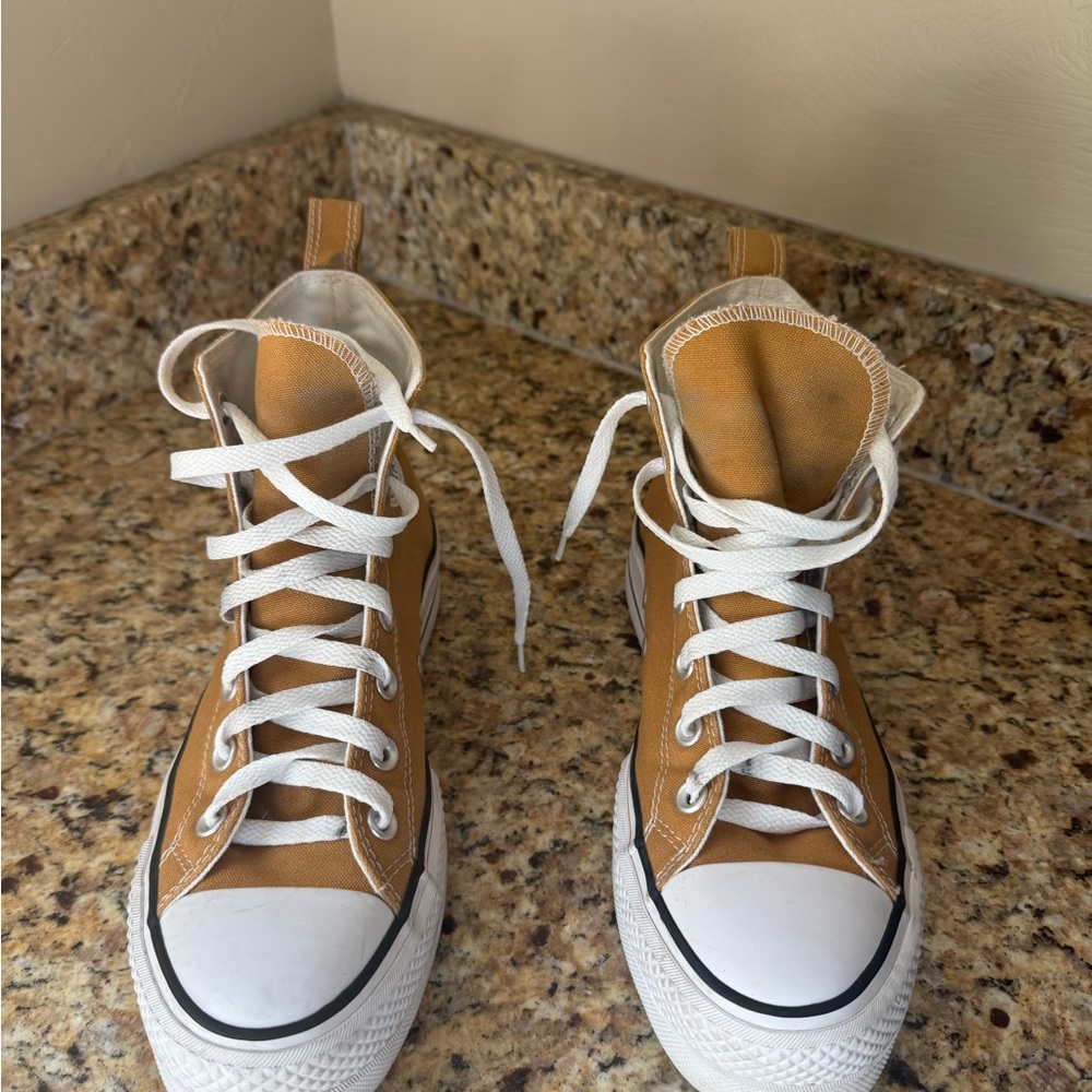 Converse High Top Sneakers in Tan and White